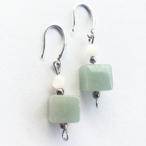 NWT 925 solid sterling silver DANGLE EARRINGS JADE GIFT FOR HER 1in  D…